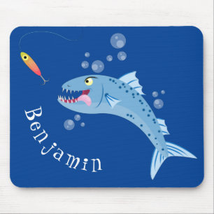 Barracuda fish hungry fishing cartoon illustration mouse mat