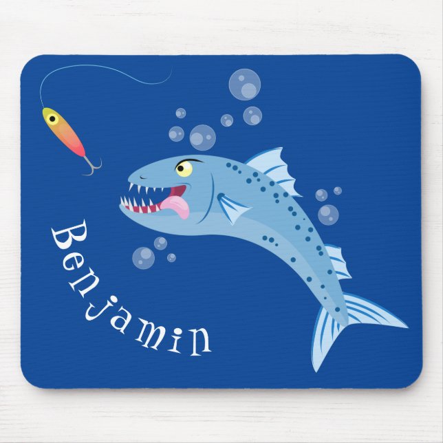 Barracuda fish hungry fishing cartoon illustration mouse mat (Front)