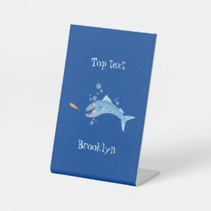 Barracuda fish hungry fishing cartoon illustration pedestal sign