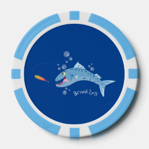 Barracuda fish hungry fishing cartoon illustration poker chips