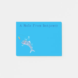 Barracuda fish hungry fishing cartoon illustration post-it notes