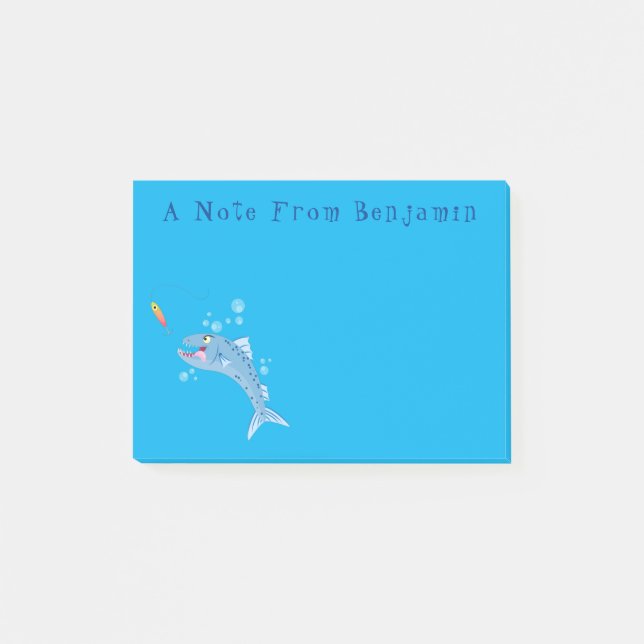 Barracuda fish hungry fishing cartoon illustration post-it notes (Front)