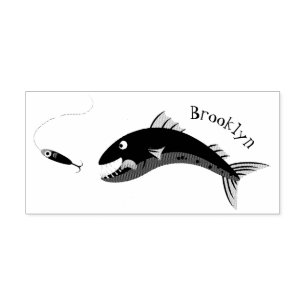 Barracuda fish hungry fishing cartoon illustration rubber stamp