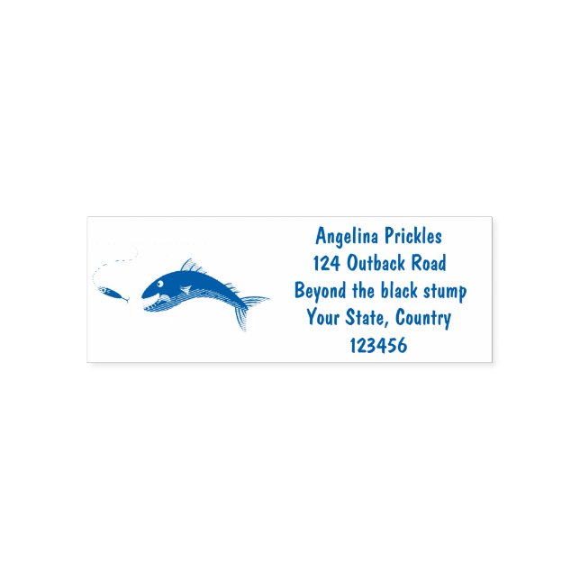 Barracuda fish hungry fishing cartoon illustration self-inking stamp (Design)