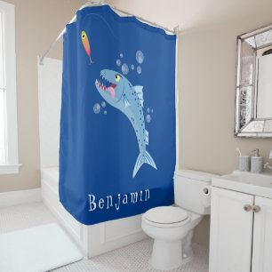 Barracuda fish hungry fishing cartoon illustration shower curtain