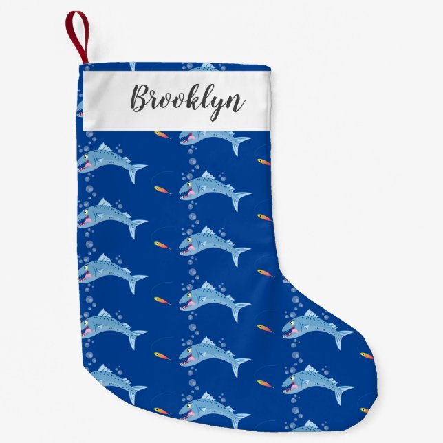 Barracuda fish hungry fishing cartoon illustration small christmas stocking (Front)