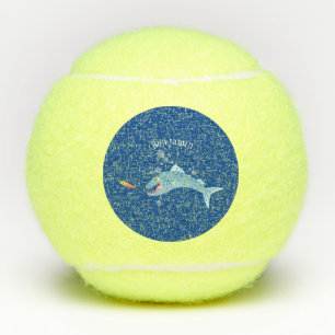 Barracuda fish hungry fishing cartoon illustration tennis balls