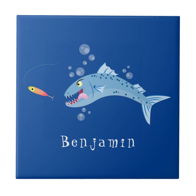 Barracuda fish hungry fishing cartoon illustration tile (Front)