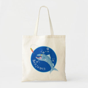 Barracuda fish hungry fishing cartoon illustration tote bag