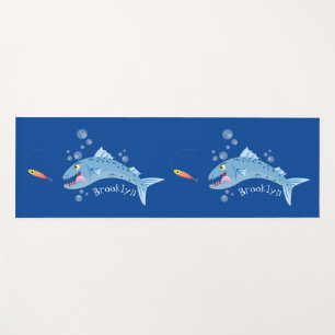 Barracuda fish hungry fishing cartoon illustration yoga mat