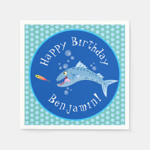 Barracuda hungry fishing cartoon illustration napkin