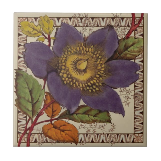 Barratt Purple Peony Victorian Transferware Repro Tile (Front)