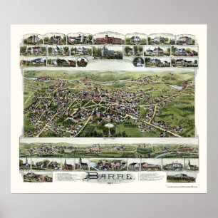 Barre, MA Panoramic Map - 1891 Poster
