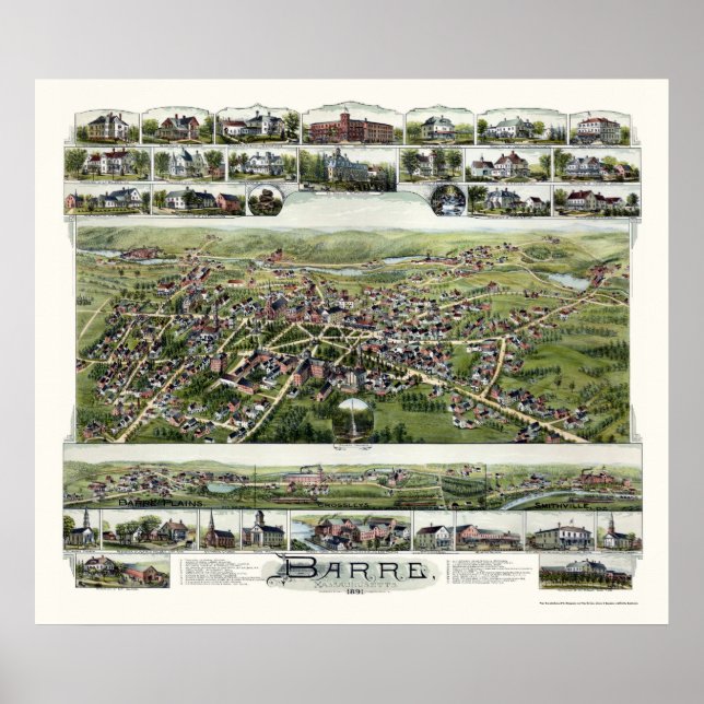 Barre, MA Panoramic Map - 1891 Poster (Front)