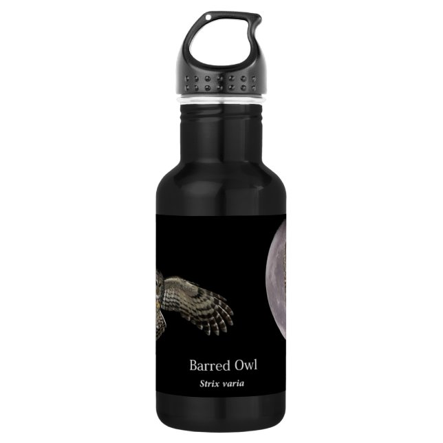Barred Owl against a full moon mug 532 Ml Water Bottle (Front)