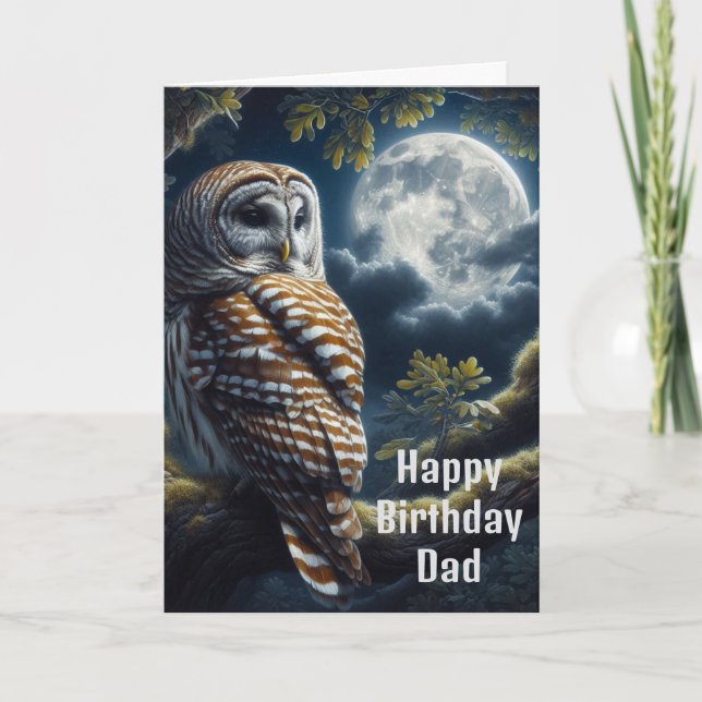 Barred Owl and Moon Dad Birthday  Card (Front)