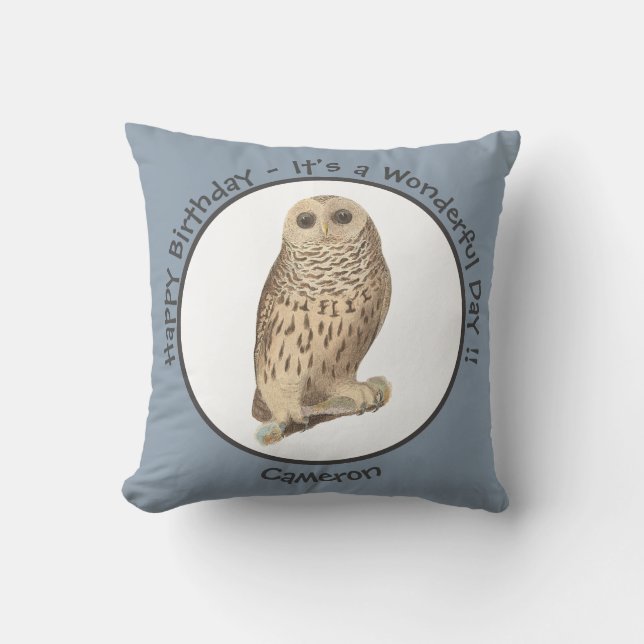 Barred Owl - Birthday or Other Party Themed Event Cushion (Front)