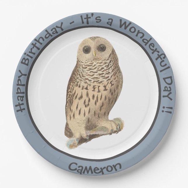 Barred Owl - Birthday or Other Party Themed Event Paper Plate (Front)