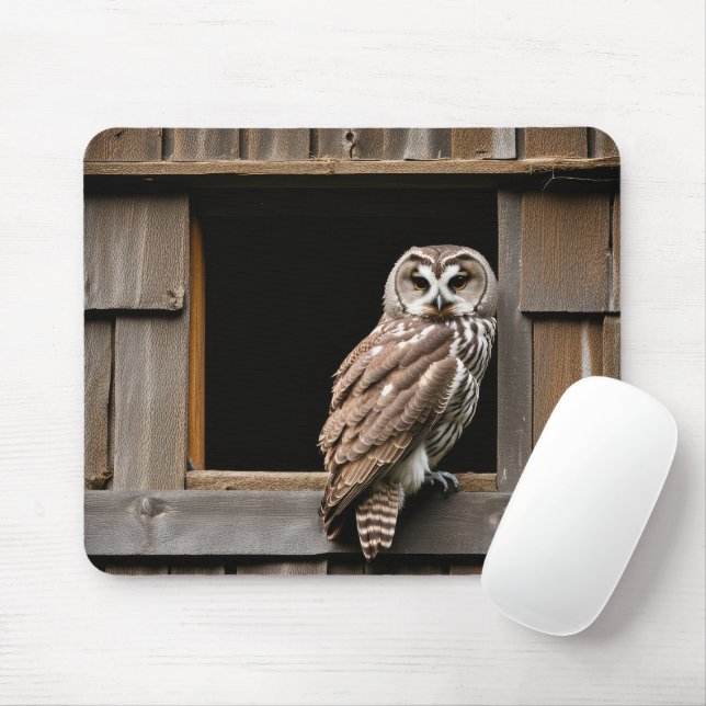Barred Owl In Barn Window Mouse Mat (With Mouse)