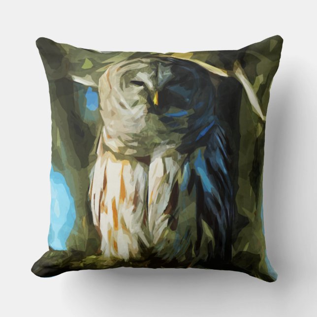 Barred Owl in Tree Abstract Impressionism Cushion (Front)