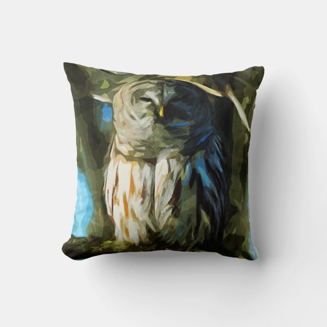 Barred Owl in Tree Abstract Impressionism Cushion (Front)