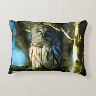 Barred Owl in Tree Abstract Impressionism Decorative Cushion