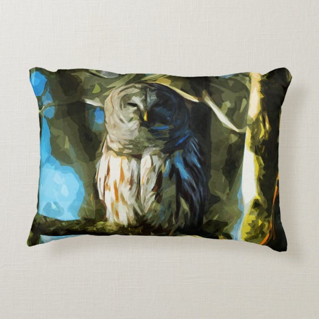 Barred Owl in Tree Abstract Impressionism Decorative Cushion (Back)