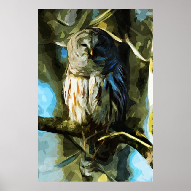 Barred Owl in Tree Abstract Impressionism Poster (Front)