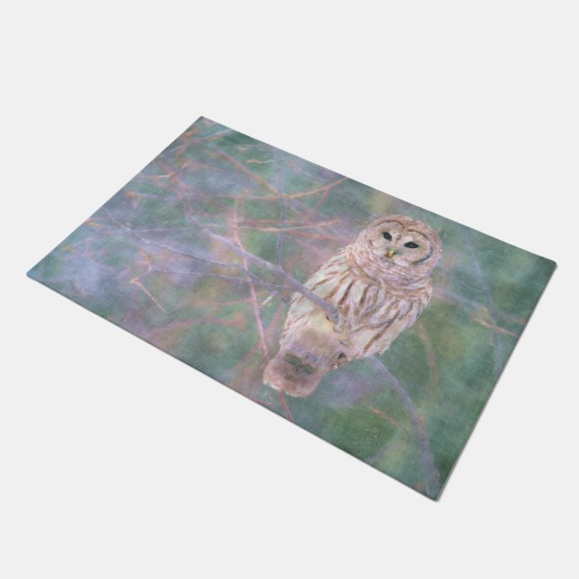 Barred Owl Pastel Digital Oilpainting Doormat (Angled)