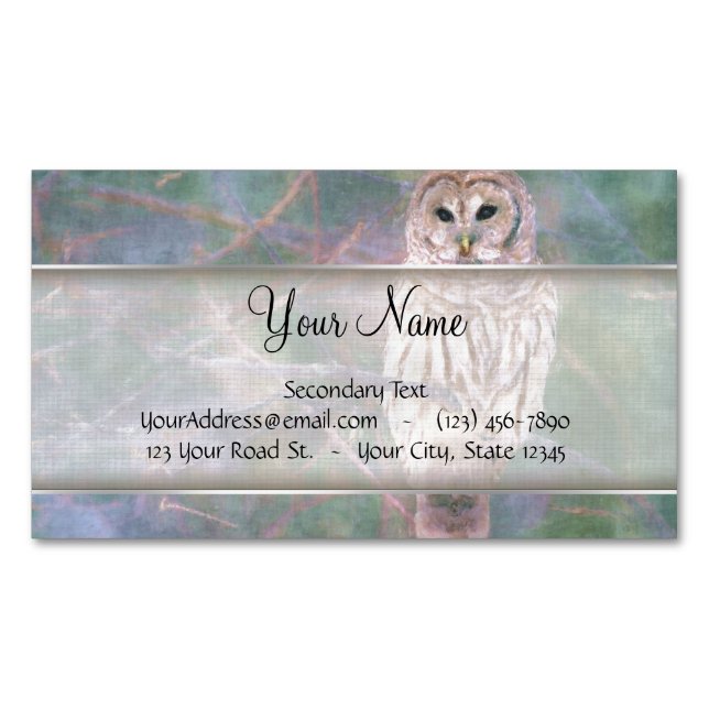 Barred Owl Pastel Oilpainting Magnetic Business Card (Front)
