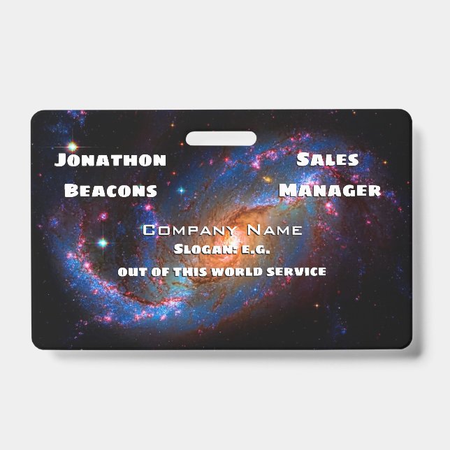 Barred Spiral Galaxy, Outer Space Astronomy logo ID Badge (Front)