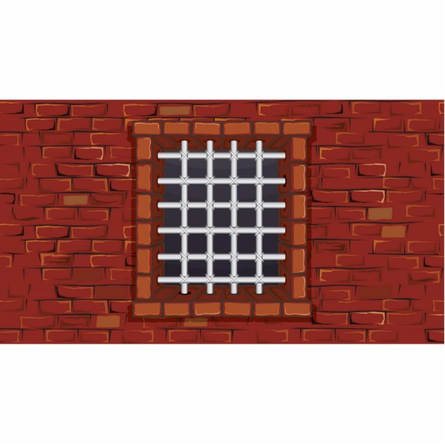 Barred Window in Brick Wall Standing Photo Sculpture (Front)