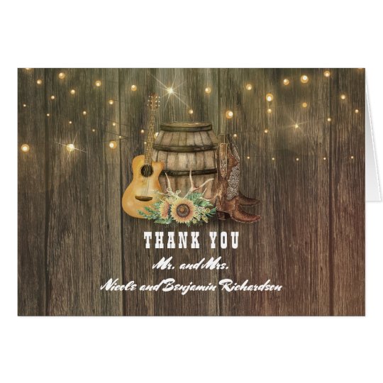 Barrel and Cowboy Boots Country Wedding Thank You Card