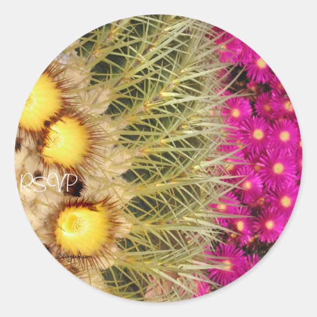 Barrel Cactus Blooms RSVP Wedding Seals Sticker (Front)