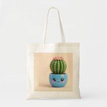 Barrel Cactus Kawaii Indoor Plant Tote Bag