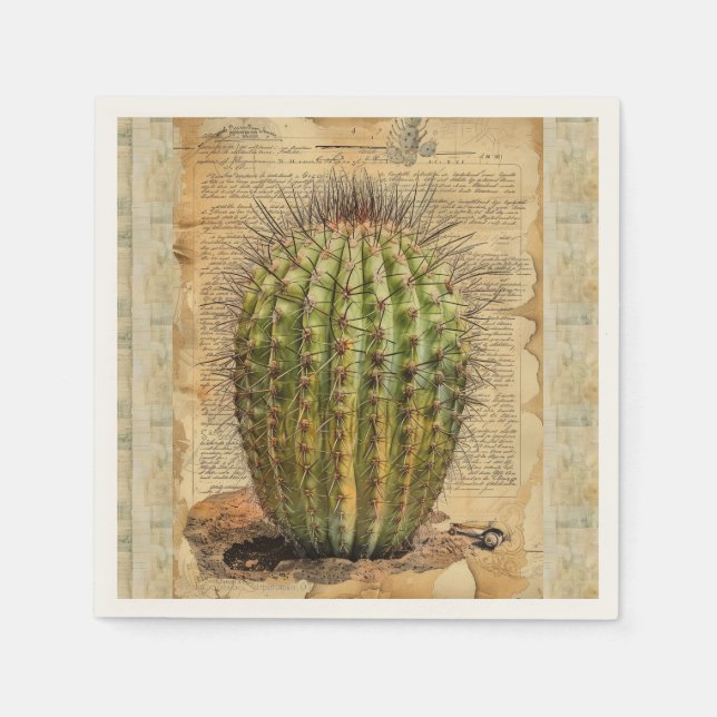 Barrel Cactus Plant Ephemera Napkin (Front)
