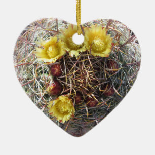 Barrel Cactus Plant Fishhook Yellow Ceramic Tree Decoration