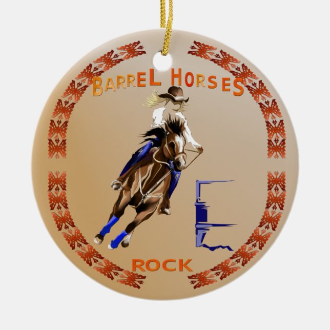 Barrel Horses Rock-Ornament Ceramic Tree Decoration (Front)
