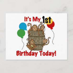 Barrel of Monkeys 1st Birthday Postcard