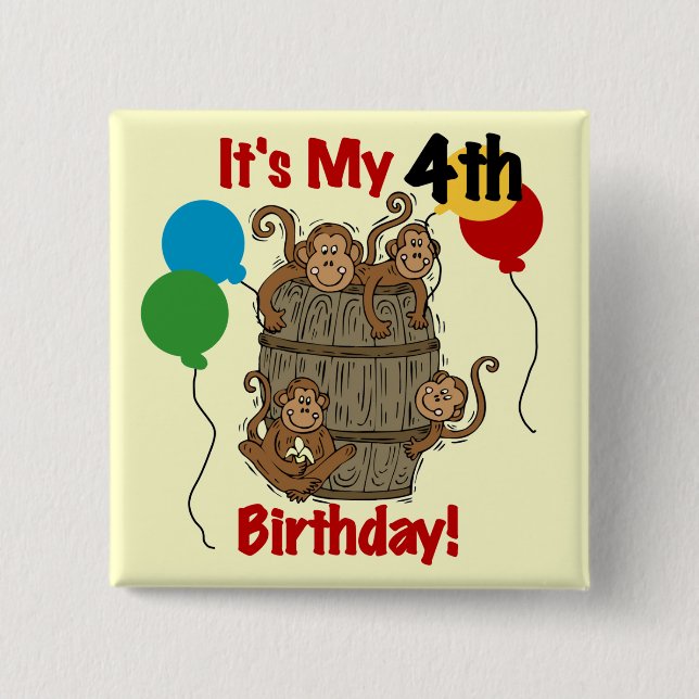 Barrel of Monkeys 4th Birthday 15 Cm Square Badge (Front)