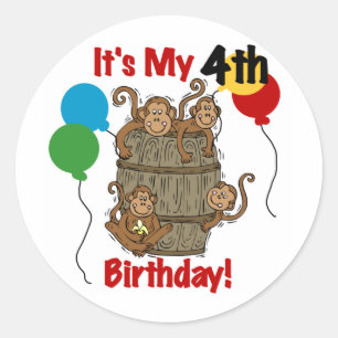 Barrel of Monkeys 4th Birthday Classic Round Sticker