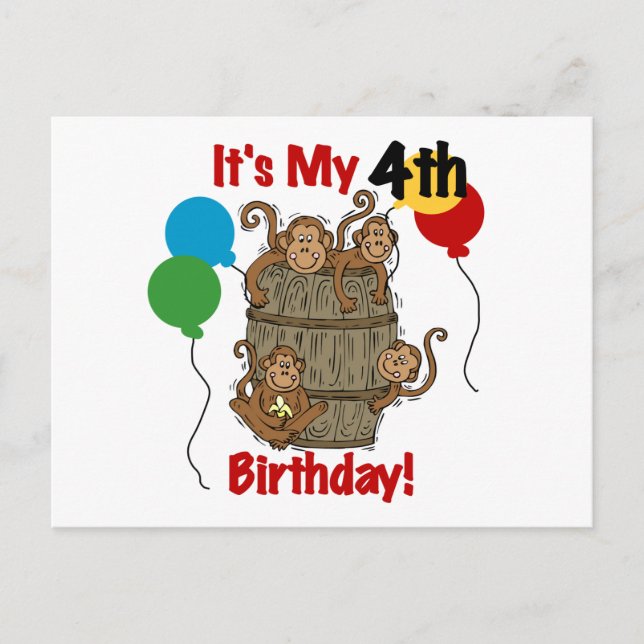 Barrel of Monkeys 4th Birthday Postcard (Front)