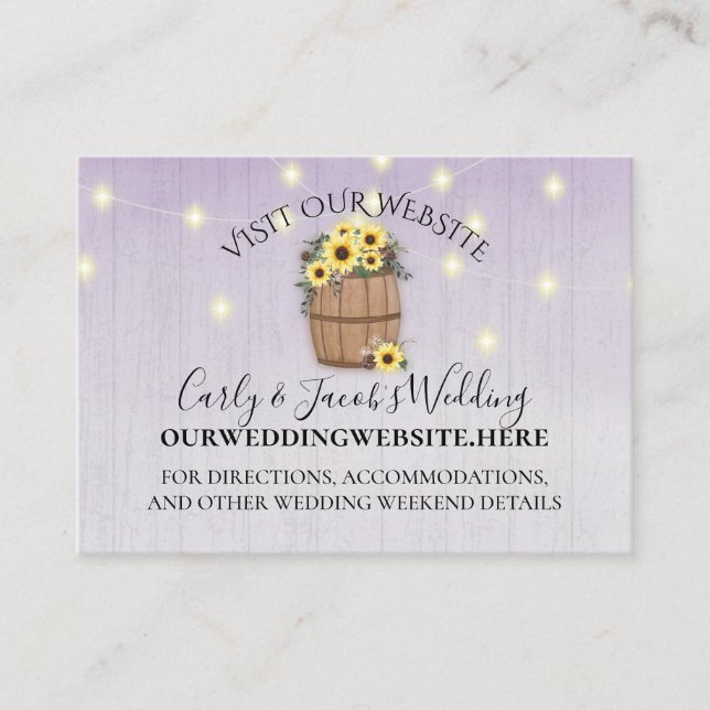 Barrel of Sunflowers Purple Wood Website Info Business Card (Front)
