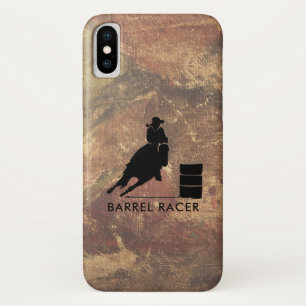 Barrel Racer Silhouette on Brown Grunge iPhone X Case