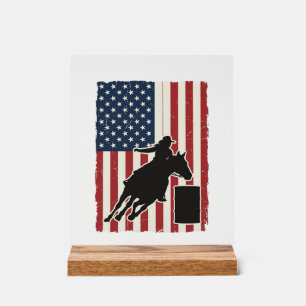 Barrel Racing American Flag Vintage Vector Design_ Acrylic Sign