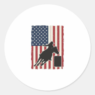Barrel Racing American Flag Vintage Vector Design_ Classic Round Sticker