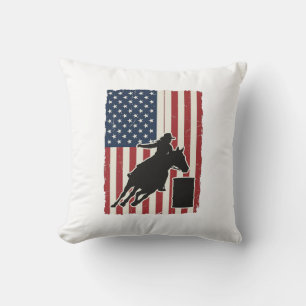 Barrel Racing American Flag Vintage Vector Design_ Cushion