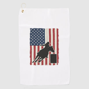 Barrel Racing American Flag Vintage Vector Design_ Golf Towel