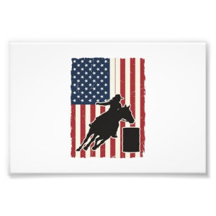Barrel Racing American Flag Vintage Vector Design_ Photo Print
