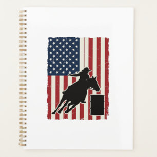 Barrel Racing American Flag Vintage Vector Design_ Planner